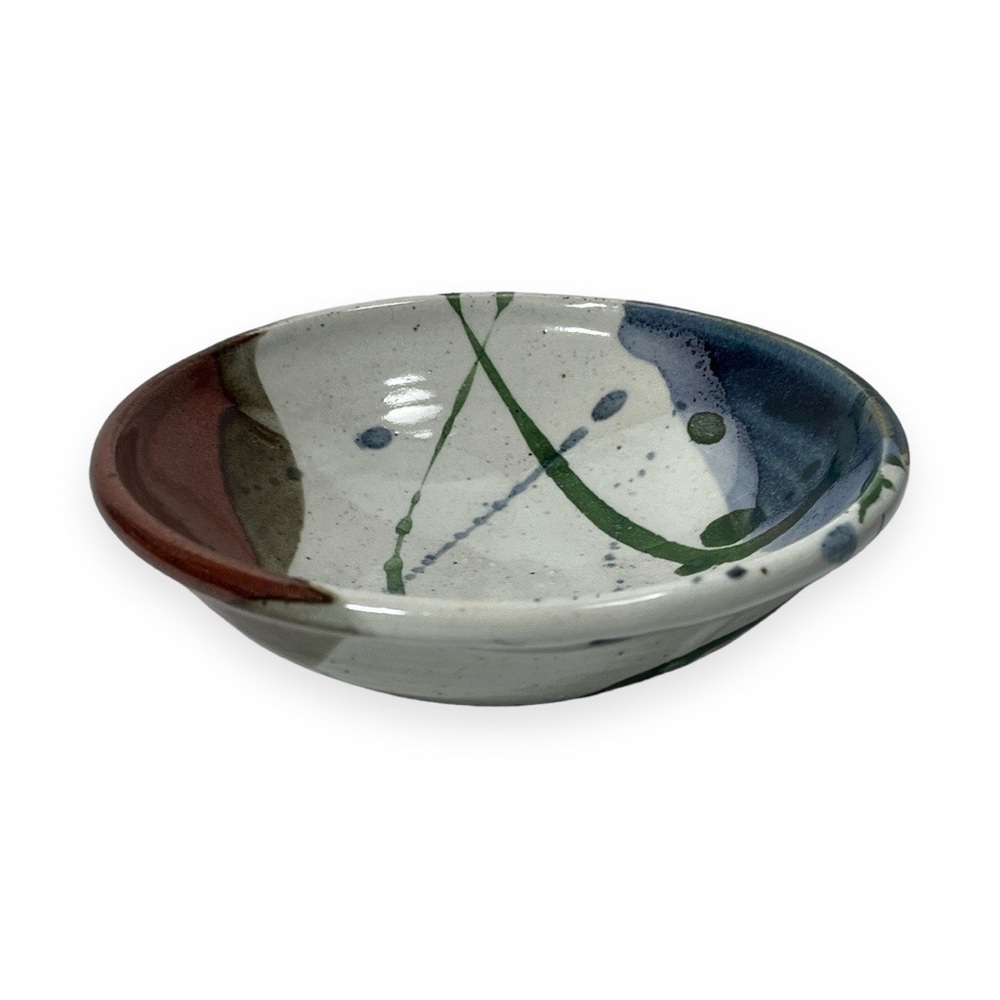 Ceramic Studio Pottery Bowl Trinket Dish Soap Handmade Geometric Artist‎ Signed